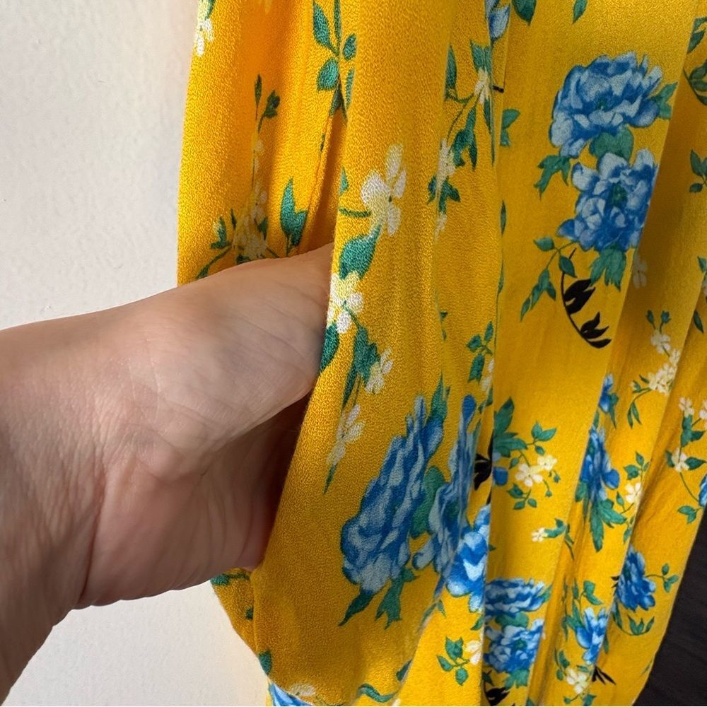 Love Stitch Floral Maxi Dress S M Yellow Gauze Boho Tiered Pocket Vacation Cami - Picture 5 of 10